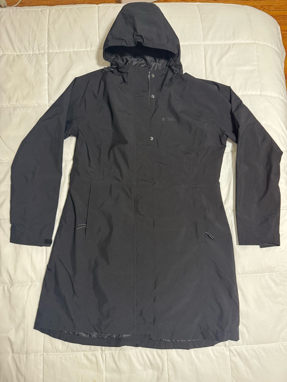 Women's Black Hooded Trench Coat - Lightweight Waterproof Parka